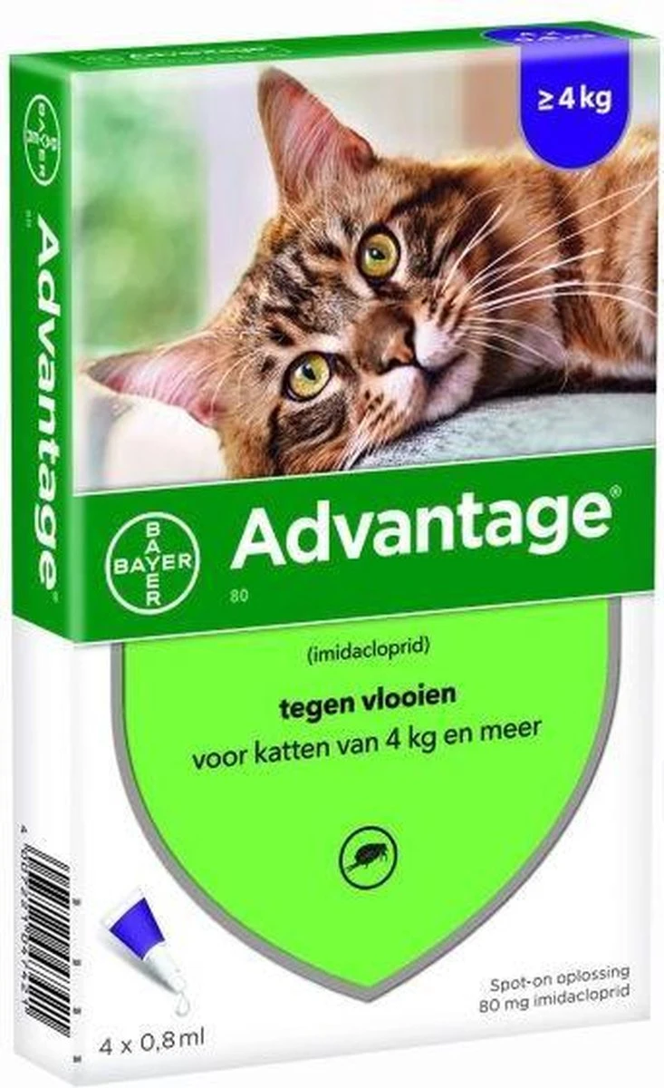 Bayer Anti Vlooienmiddel Advantage 80 > 4 Kg - 4 X 0,8 Ml 17 Bayer Anti Vlooienmiddel Advantage 80 > 4 Kg - 4 X 0,8 Ml - Afbeelding 17