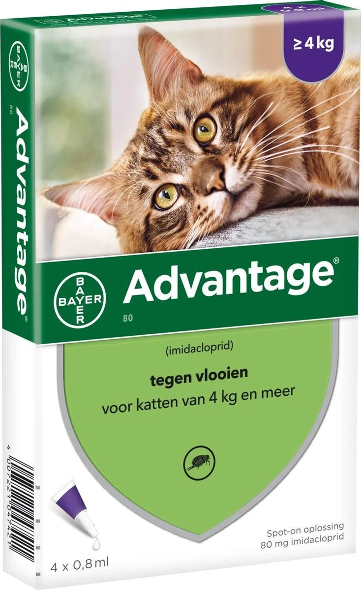 Bayer Anti Vlooienmiddel Advantage 80 > 4 Kg - 4 X 0,8 Ml 2 Bayer Anti Vlooienmiddel Advantage 80 > 4 Kg - 4 X 0,8 Ml - Afbeelding 2