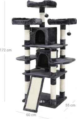 Grote Krabpaal, Krabpaal Met 3 Comfortabele Uitkijkplatforms, Kattenspeelgoed Met 2 Knuffelholen, Dikke Sisalpalen, Extra Krabplank, Stal, 172 Cm, Rookgrijs PCT18GYZ -Kattenbenodigdheden Winkel 774x1200 4
