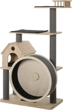 PawHut Kattenboom Met Loopwiel Krabpaal Met 4 Verdiepingen Kattenhuis Met Sisalpalen Massief Hout D30-303 -Kattenbenodigdheden Winkel 787x1200 1