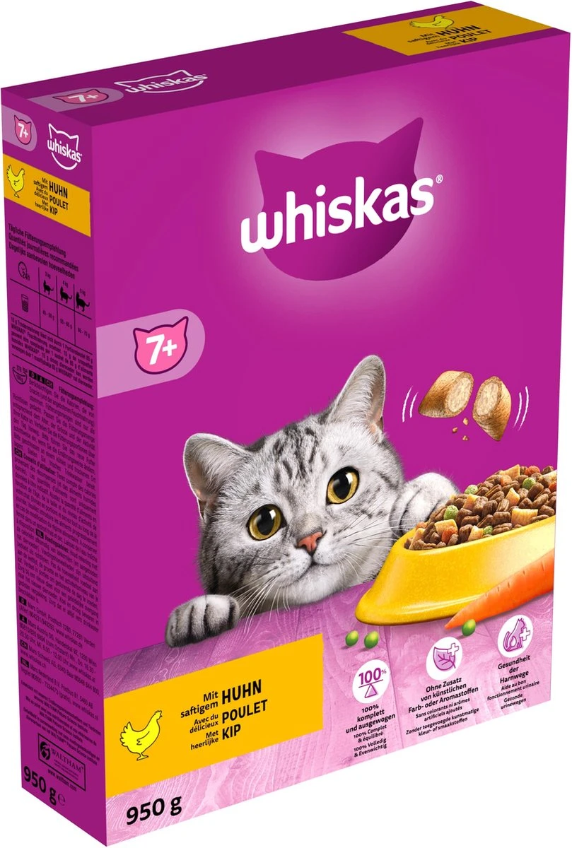 Whiskas 7+ Kattenbrokken - Kip - Doos 5 X 950 G 2 Whiskas 7+ Kattenbrokken - Kip - Doos 5 X 950 G - Afbeelding 2
