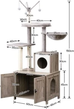 Signature Home Catty Krabpaal Met Kattenbak - Kattenbakkast - Kattenhuis Met Deur En Slot - Krabpalen Met Hangmat Mand Katten Huis - Kattenbakmeubel Verborgen - Alles-in-één Kattenspeelgoed Met Kattenhuis - Grijs - 60cm X 150cm X 48cm 15 Signature Home Catty Krabpaal Met Kattenbak - Kattenbakkast - Kattenhuis Met Deur En Slot - Krabpalen Met Hangmat Mand Katten Huis - Kattenbakmeubel Verborgen - Alles-in-één Kattenspeelgoed Met Kattenhuis - Grijs - 60cm X 150cm X 48cm -Kattenbenodigdheden Winkel 814x1200