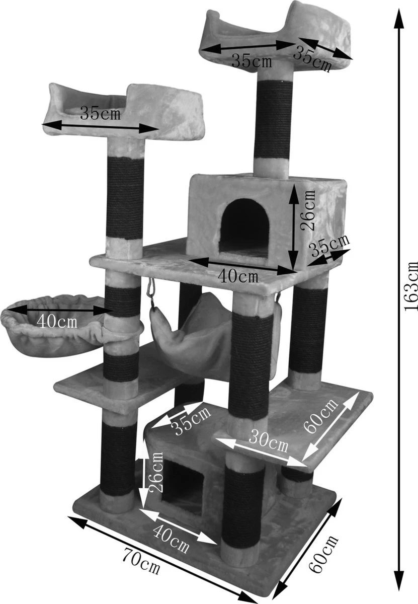 Adori Krabpaal Mosey - Krabpaal - 60*70*160 Cm 31.2 Kg Grijs Zwart 2 Adori Krabpaal Mosey - Krabpaal - 60*70*160 Cm 31.2 Kg Grijs Zwart - Afbeelding 2