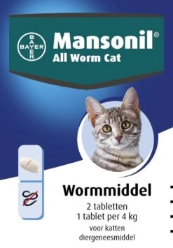 Mansonil All Worm Cat Ontworming - Kat - 2 Tabletten -Kattenbenodigdheden Winkel 836x1200