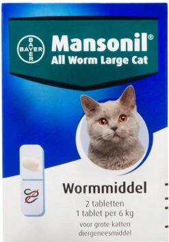 Mansonil All Worm Large Cat Ontworming - Grote Kat - 2 Tabletten -Kattenbenodigdheden Winkel 838x1200