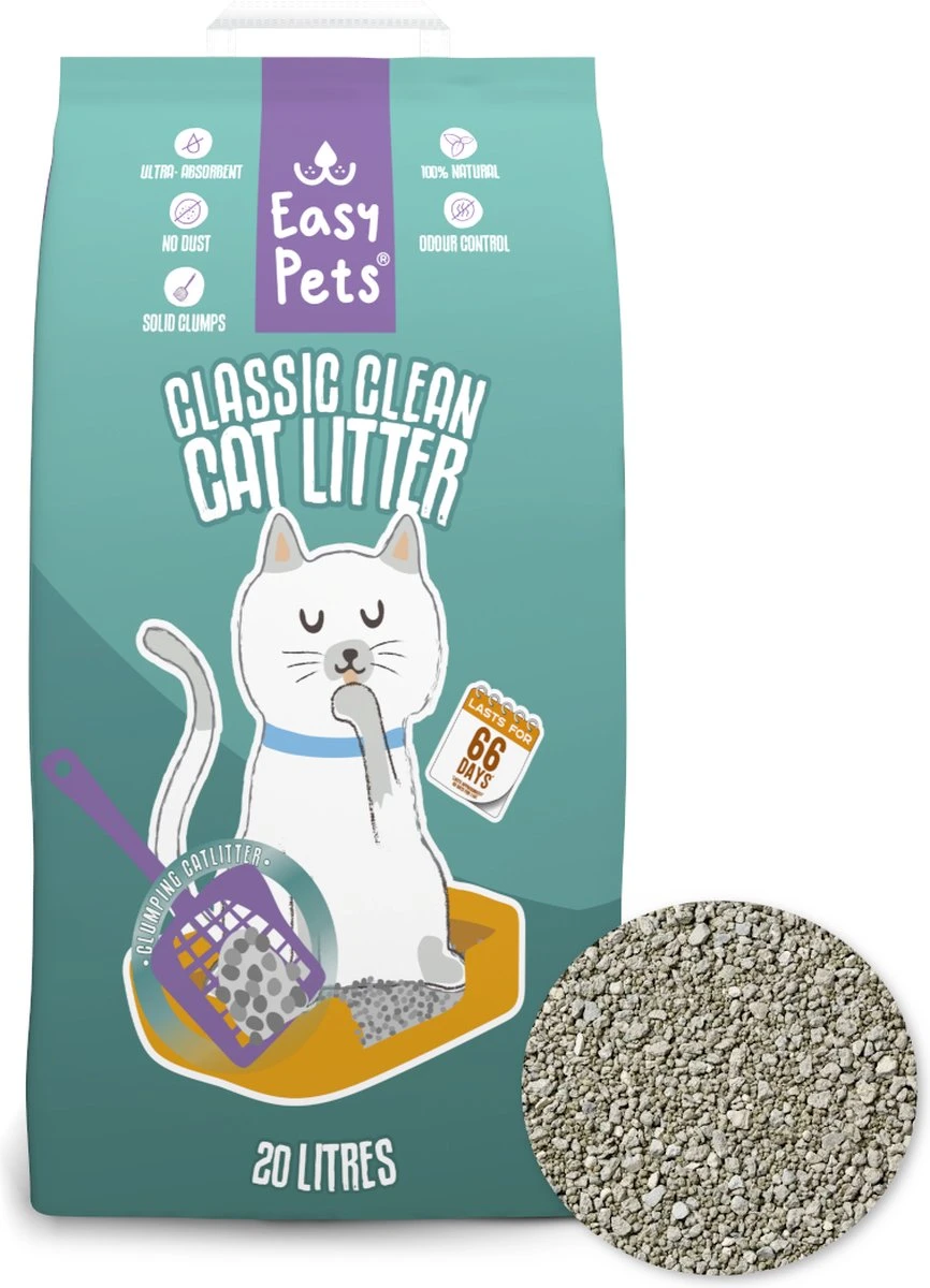 Easypets Classic Clean Kattenbakvulling 20L - Klontvormend Kattengrit - Geur Bescherming 1 Easypets Classic Clean Kattenbakvulling 20L - Klontvormend Kattengrit - Geur Bescherming