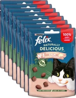 Felix Naturally Delicious Zalm & Spinazie - Kattensnacks - 8 X 50g -Kattenbenodigdheden Winkel 930x1200