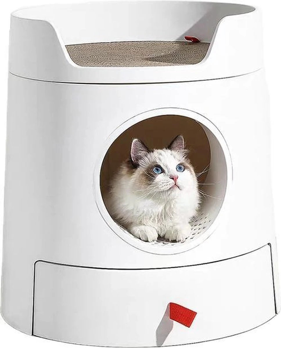 A Sunny Day Kattenbak Met Lade, Bedje En Krabplank - Inclusief Schepje - Design Kattenbak - Wit - Dichte Kattenbak - Kattenbak Gesloten 2 A Sunny Day Kattenbak Met Lade, Bedje En Krabplank - Inclusief Schepje - Design Kattenbak - Wit - Dichte Kattenbak - Kattenbak Gesloten - Afbeelding 2