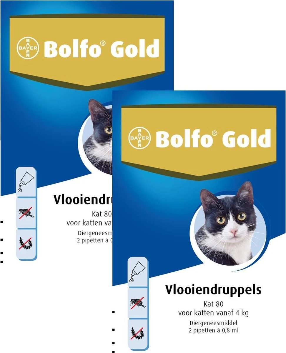 Bolfo Gold Kat 80 - Anti Vlooienmiddel - 2 X 2 Stuks Van 4 Kg 1 Bolfo Gold Kat 80 - Anti Vlooienmiddel - 2 X 2 Stuks Van 4 Kg