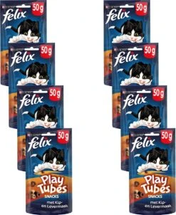 Felix PlayTubes - Kattensnacks - Kip & Lever - 8 X 50g -Kattenbenodigdheden Winkel 982x1200 2