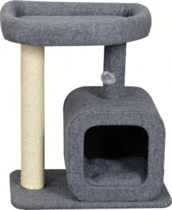 Katten Krabpaal Met Huisje | Grijs | 60 X 40 X 70 Cm Kattenboom Met Ligbed